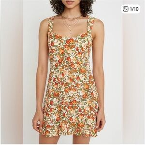 Faithfull the Brand Loulou Floral Mini Dress — Cream with Orange & Green Print